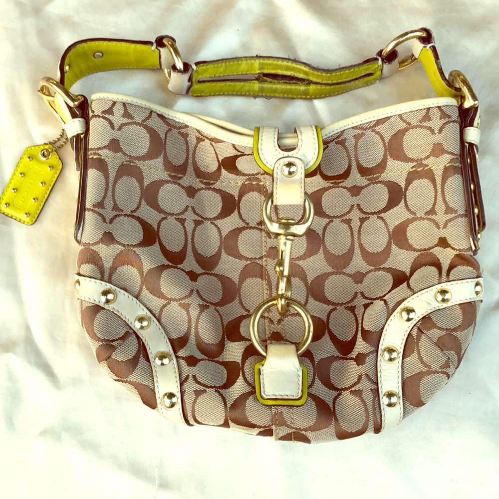 Coach Chartreuse/Tan Vintage Signature Mini Hobo